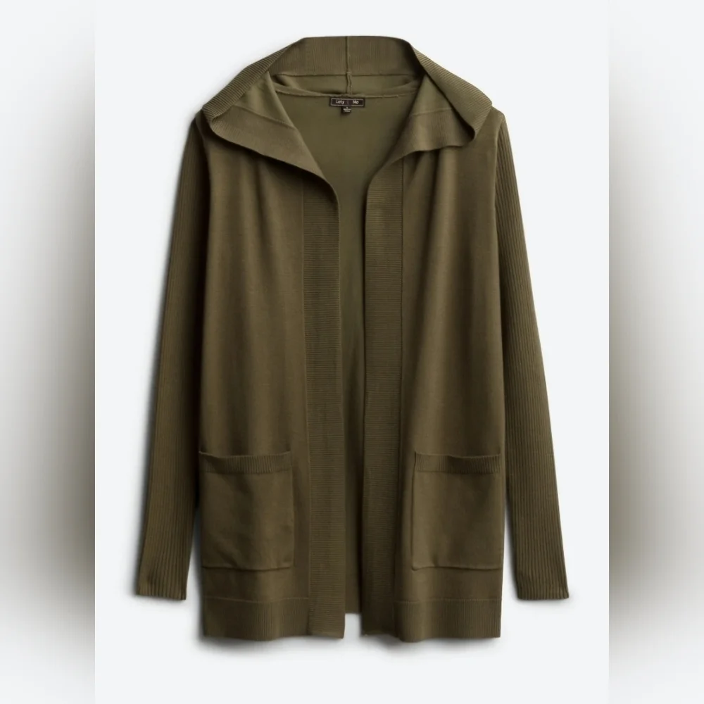 NWOT | Lety & Me | Adelie Hooded Rib Sleeve Cardigan | Medium | Olive Green - Picture 1 of 11